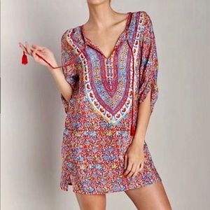 NWOT Tolani Red Floral Print Silk Tunic, Size S